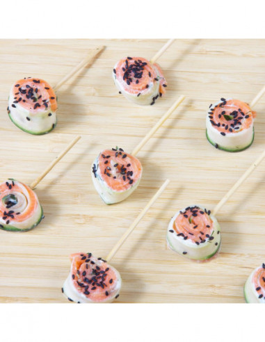 Smoked Salmon and Cucumber Roll with Dill Sauce and Black Sesame Seeds x20